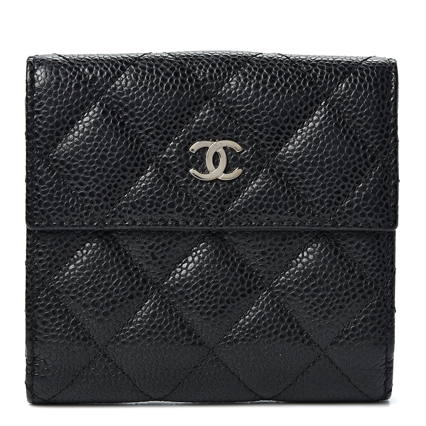 Caviar Quilted Compact French Flap Wallet Black