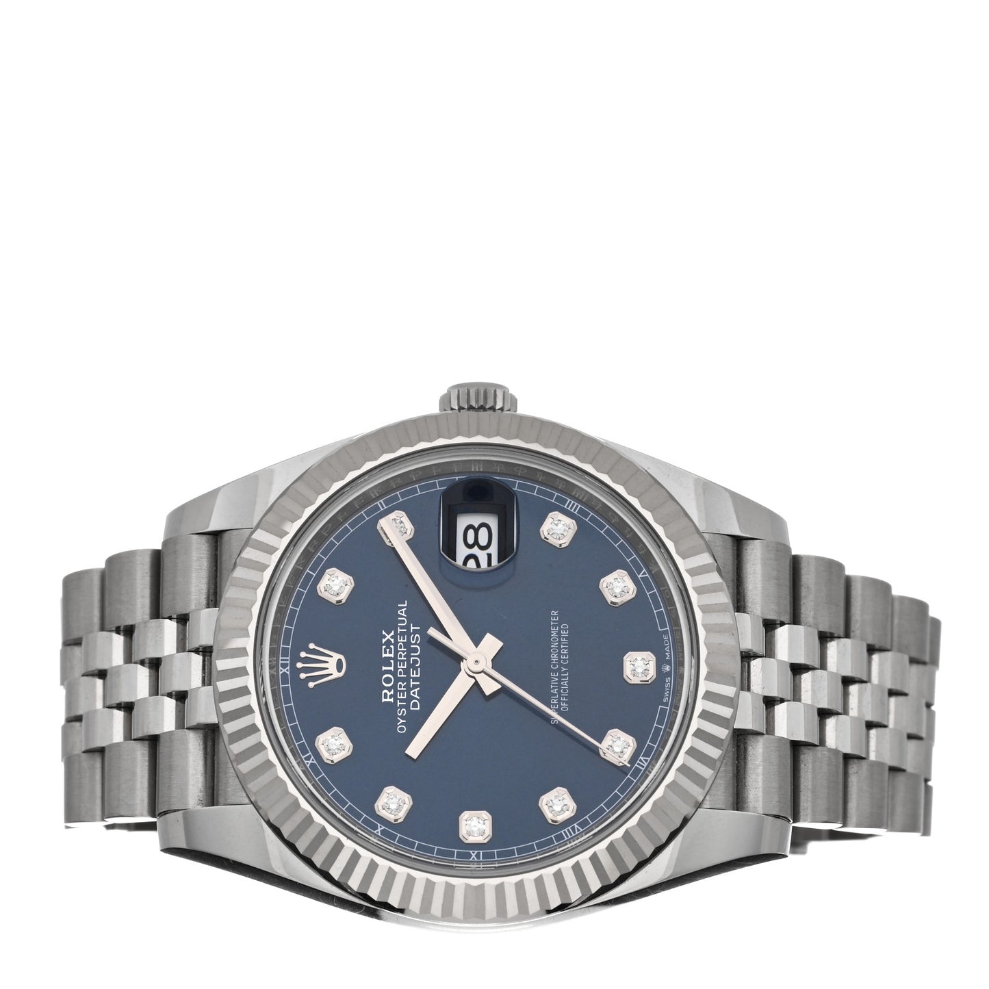 Stainless Steel 18K White Gold Diamond 41mm Oyster Perpetual Datejust Watch Bright Blue 126334