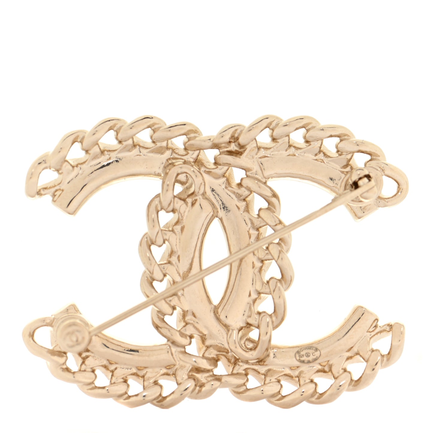 Crystal Chain CC Brooch Gold