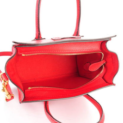 Celine Drummed Calfskin Nano Luggage Coquelicot 5 of 7