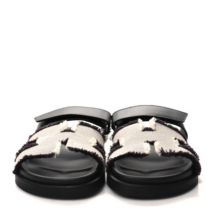 Hermes Techno Fringed H Canvas Caflskin Womens Chypre Sandals 38 Prunoir Black 2 of 9