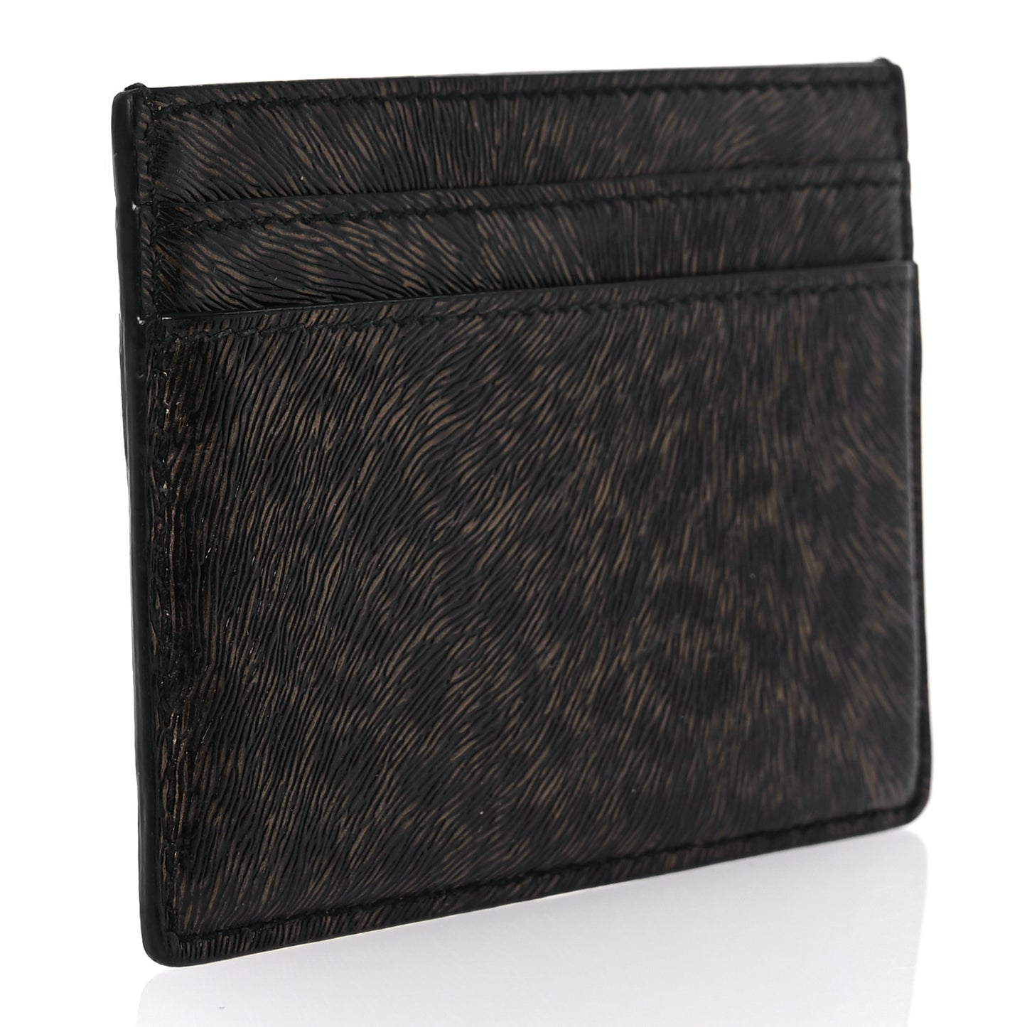 Calfskin Leopard Print Card Case Black Brown