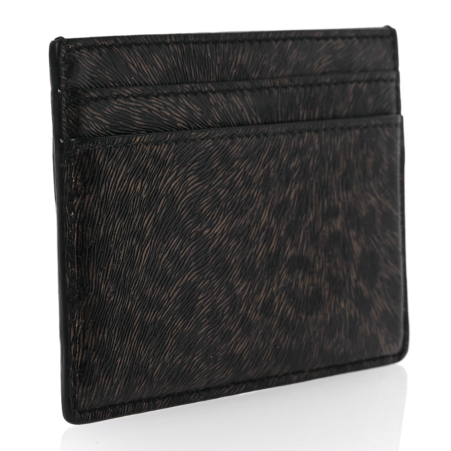 Saint Laurent Calfskin Leopard Print Card Case Black Brown 3 of 9