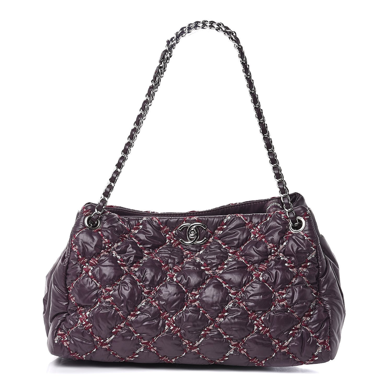 Chanel Nylon Quilted Tweed Stitch Bubble Tote Plum 1 of 12