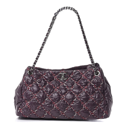 Chanel Nylon Quilted Tweed Stitch Bubble Tote Plum 1 of 12