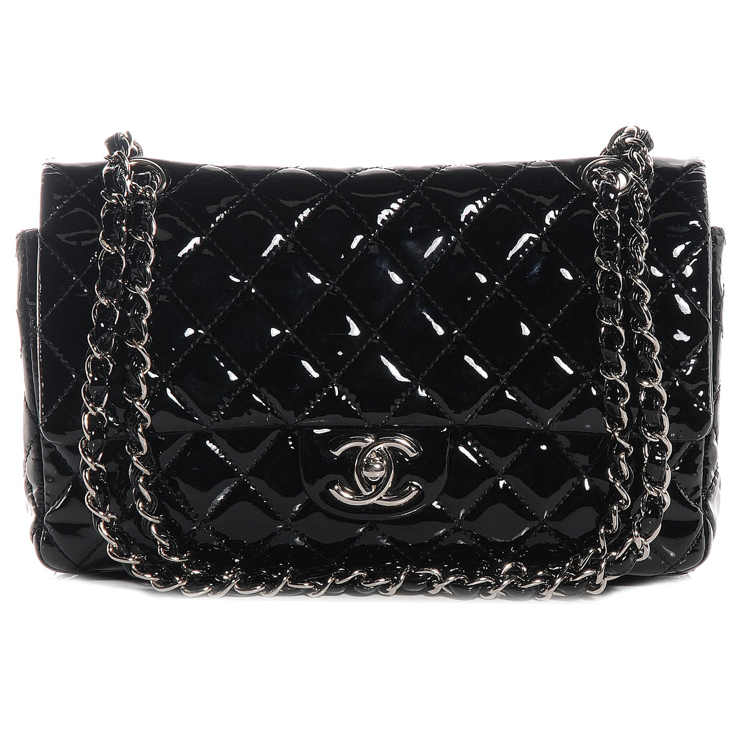 Patent Medium Double Flap Black