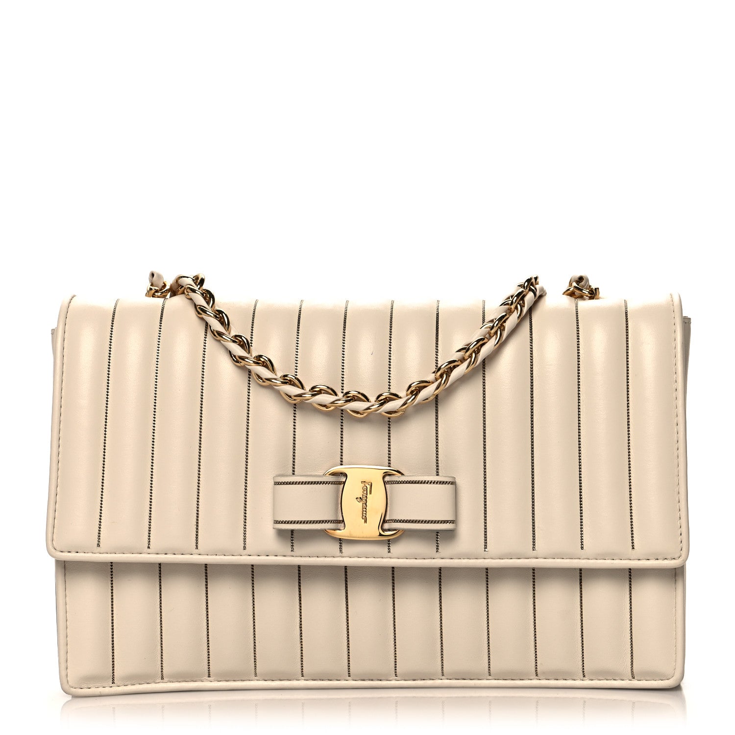 Salvatore Ferragamo Nappa Vertical Quilted Ginny Shoulder Bag White 1 of 12