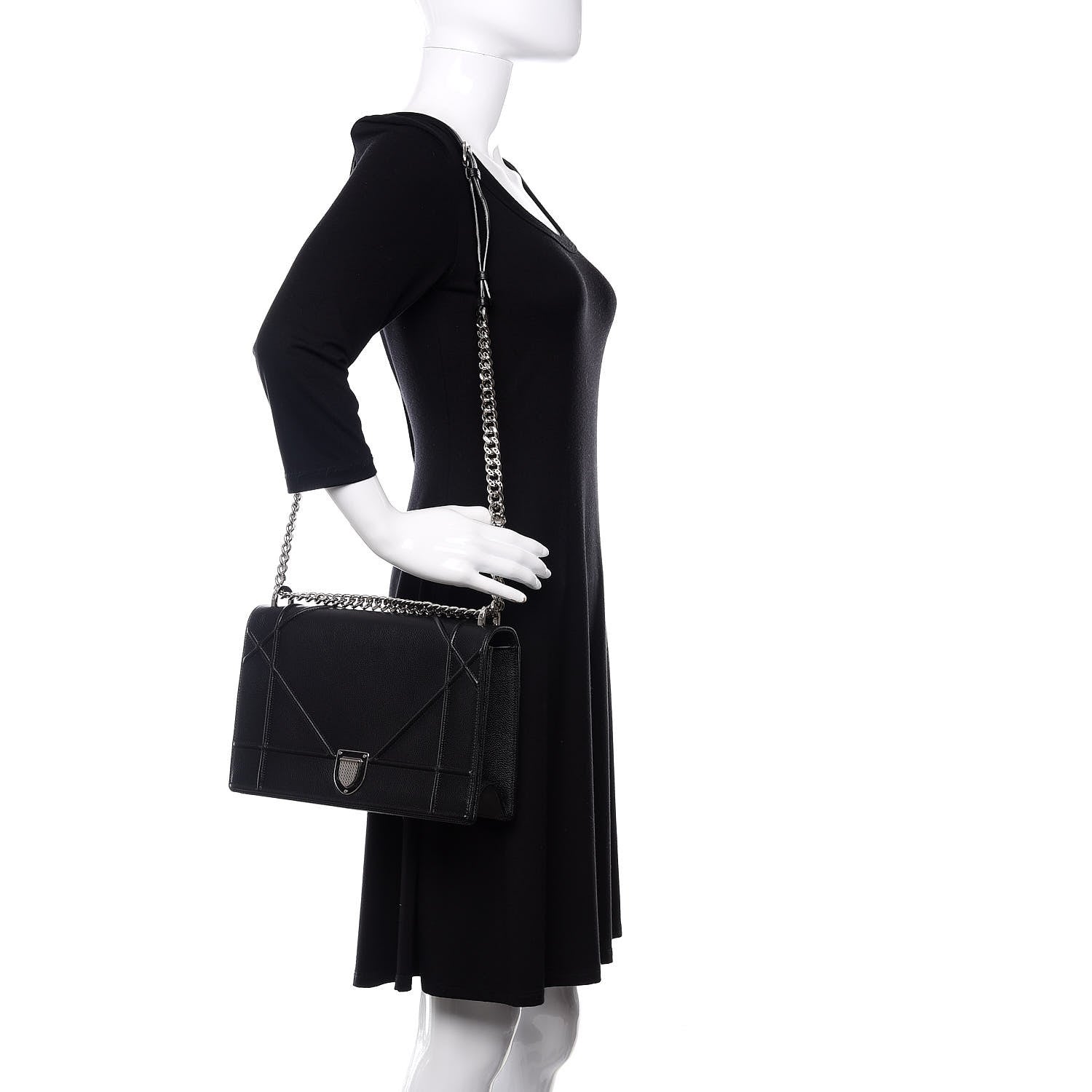 Christian Dior Grained Calfskin Large Diorama Flap Bag Black 2 of 11
