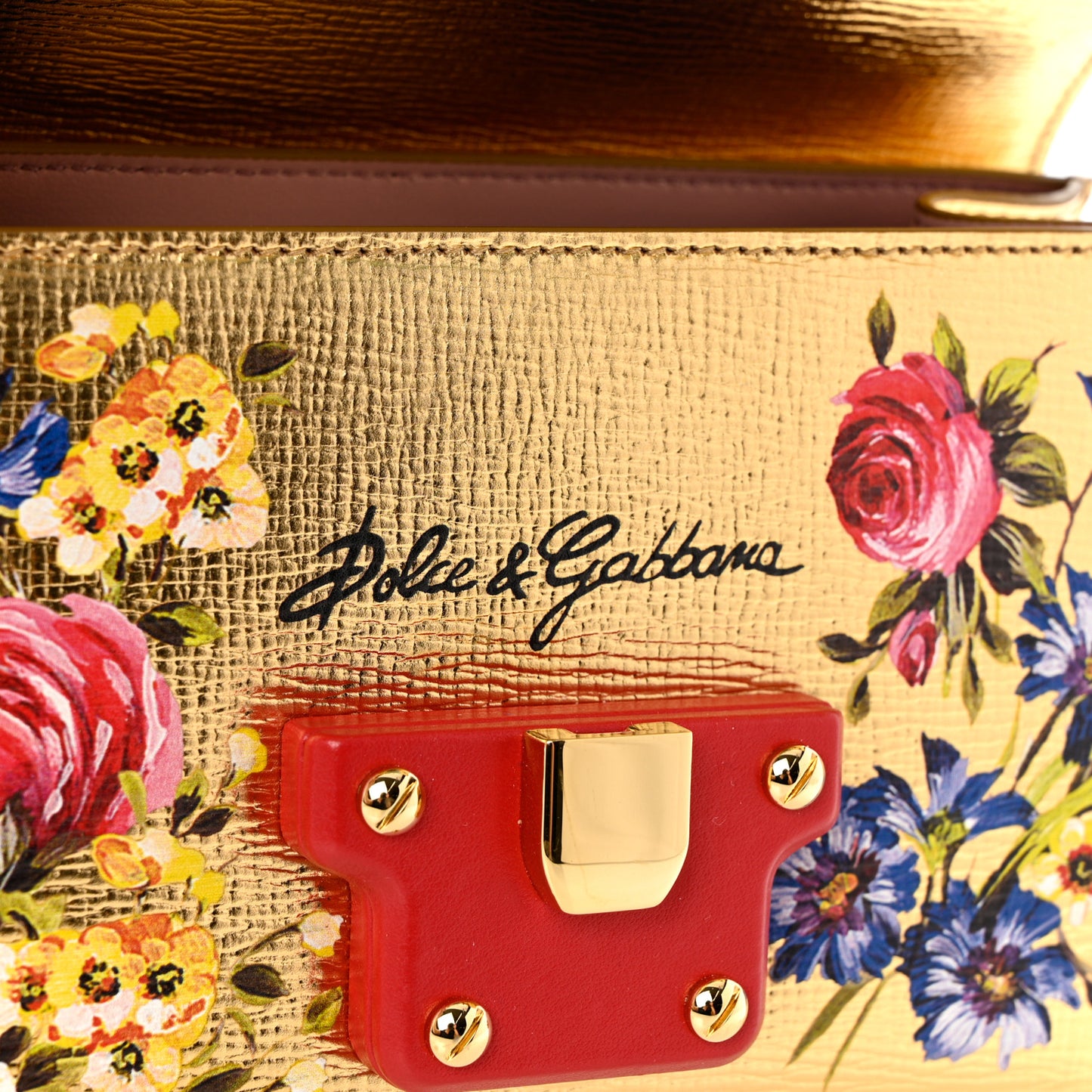 Metallic Calfskin Crystal Embellished Lucia Shoulder Bag Gold Multicolor