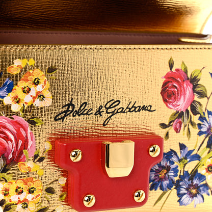 Dolce & Gabbana Metallic Calfskin Crystal Embellished Lucia Shoulder Bag Gold Multicolor 10 of 10