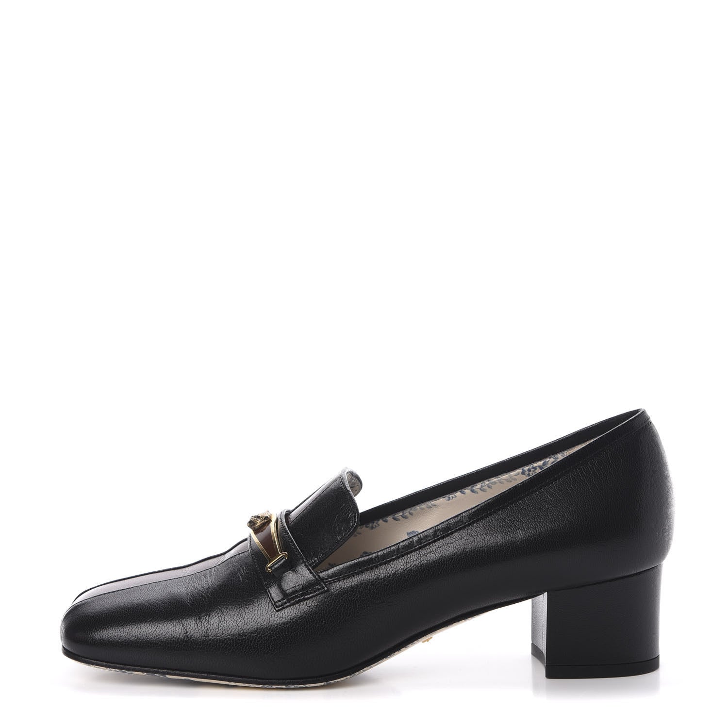 Gucci Goatskin Feline Ginger Loafer Pumps 40.5 Black Light Brown 1 of 8