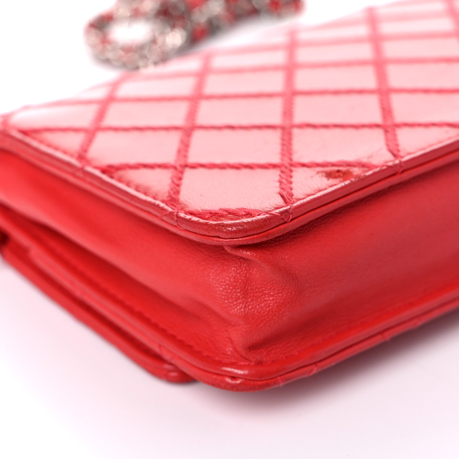 Chanel Calfskin Diamond Stitch Wallet On Chain WOC Red 11 of 17