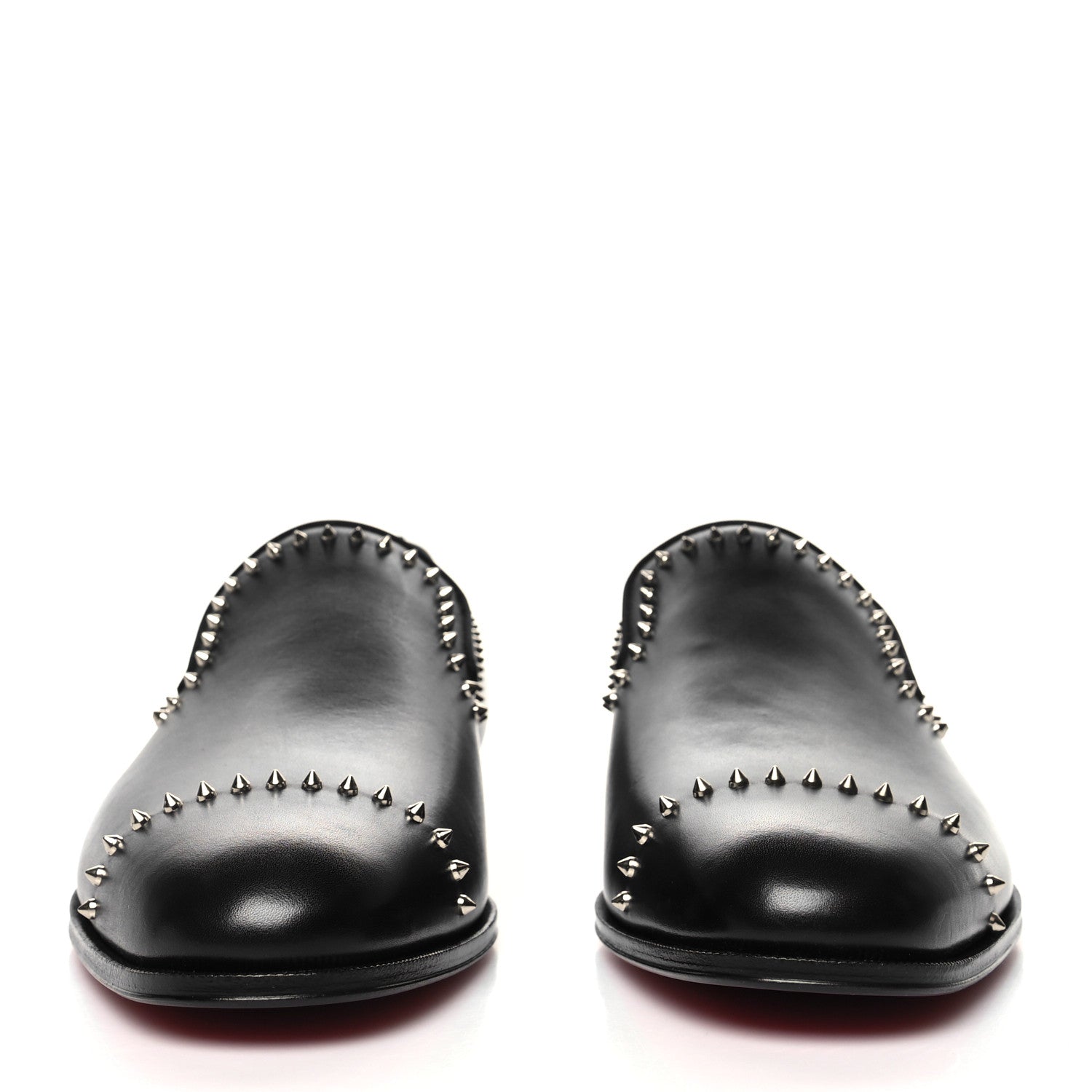Christian Louboutin Calfskin Spike Mens Dandy Cloo Flat Loafers 42 Black Silver 2 of 7