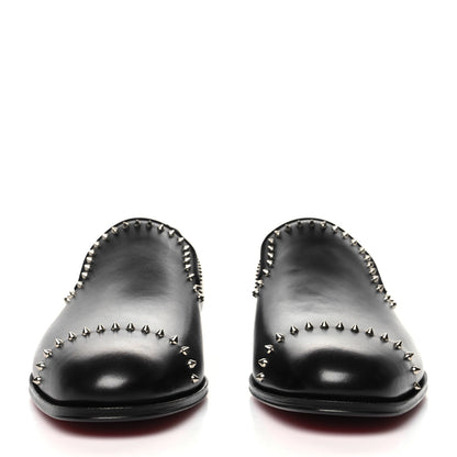 Christian Louboutin Calfskin Spike Mens Dandy Cloo Flat Loafers 42 Black Silver 2 of 7