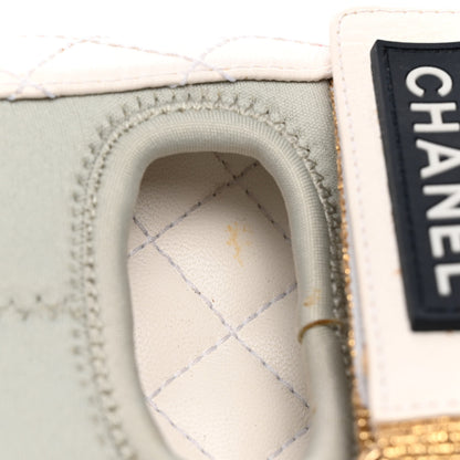 Chanel Goatskin Fabric TPU Gladiator Sandals 37 White Light Grey Navy Blue 18 of 18