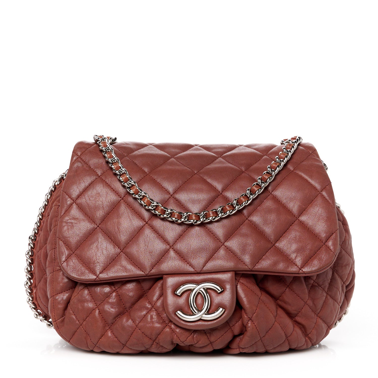Chanel Washed Lambskin Quilted Large Chain Around Messenger Brown 1 of 10