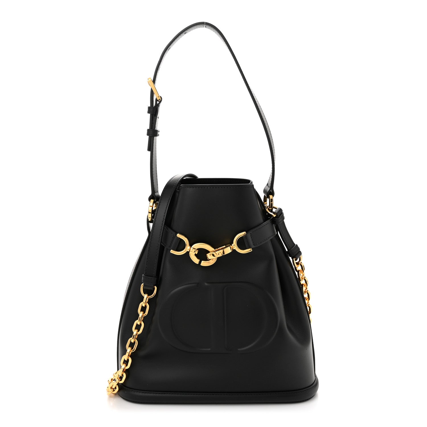 Christian Dior Calfskin CD Embossed Medium C'est Chain Bucket Bag Black 1 of 9
