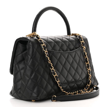 Chanel Caviar Lizard Embossed Quilted Small Coco Handle Flap Black 3 of 10