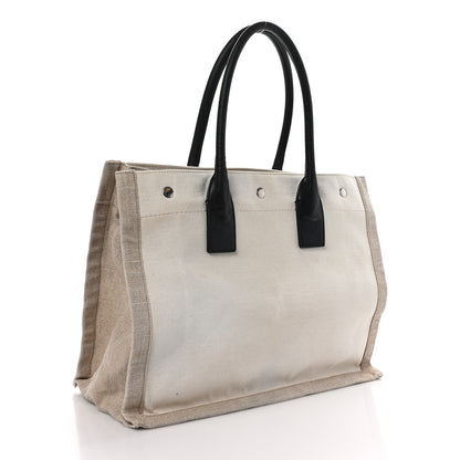 Saint Laurent Linen Calfskin Small Rive Gauche Tote Greggio Natural 2 of 13