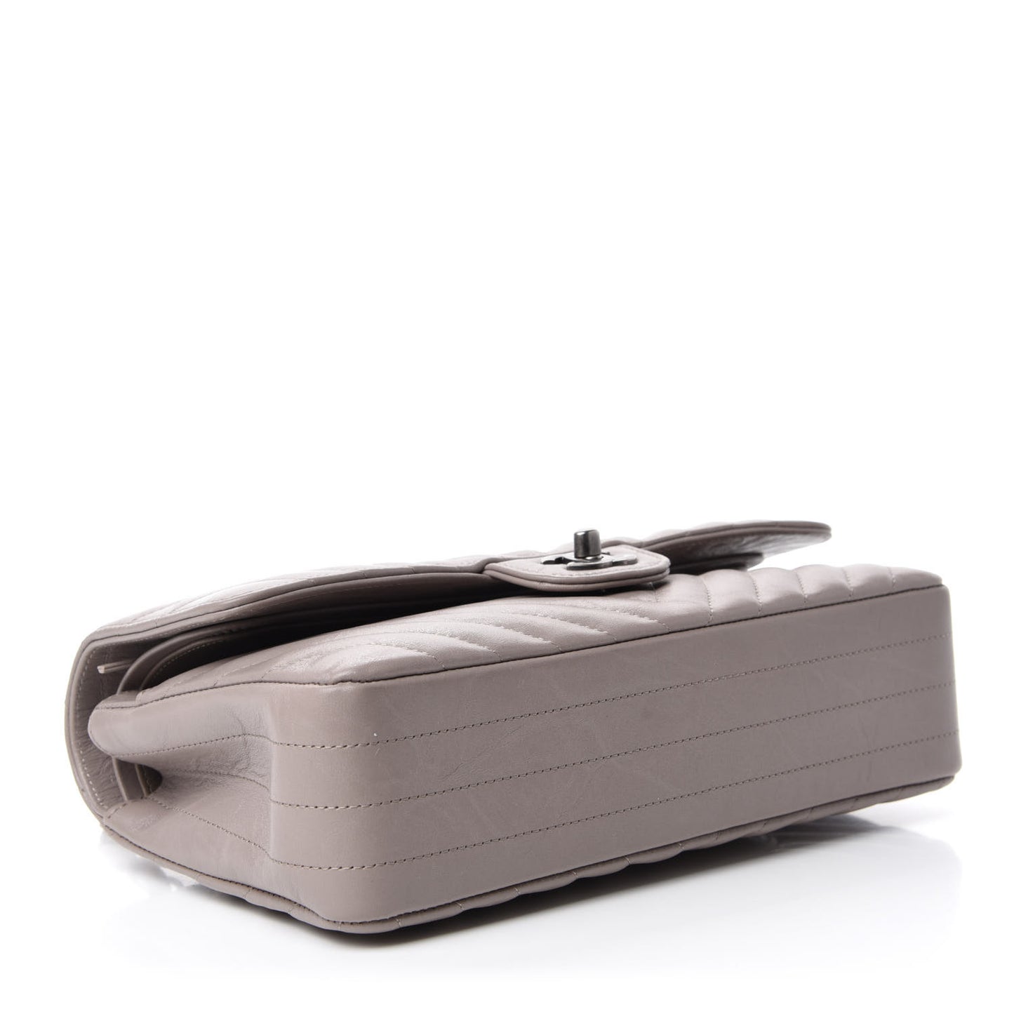 Iridescent Calfskin Chevron Quilted Medium Double Flap Grey