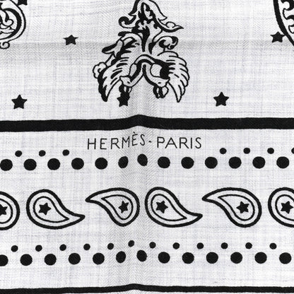 Hermes Cashmere Silk Les Cles Bandana Shawl 140 Gris Chine Black 4 of 6