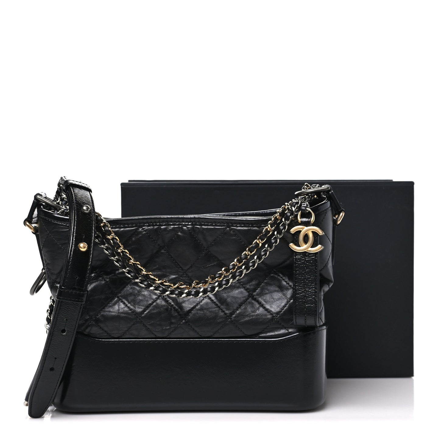 Aged Calfskin Quilted Small Gabrielle Hobo Black