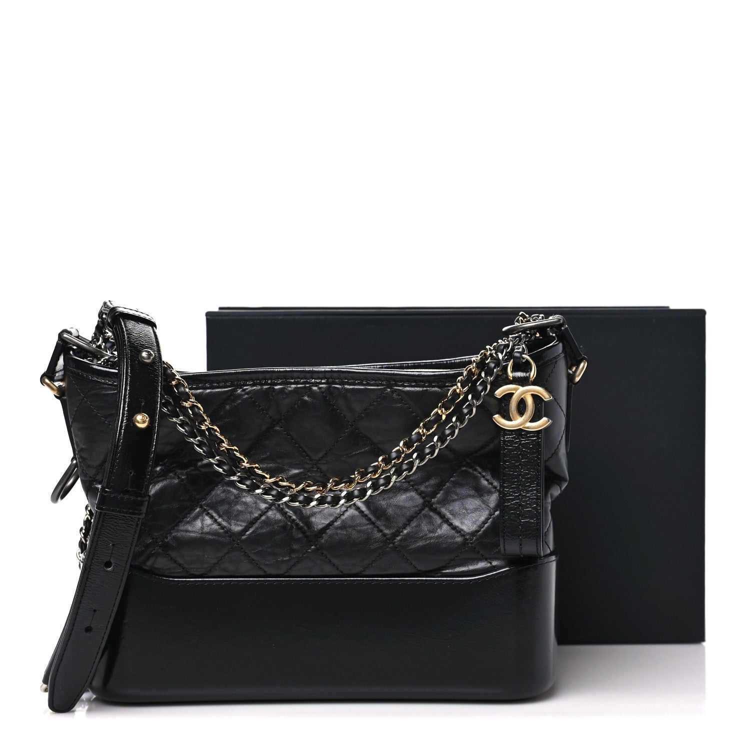 Chanel Aged Calfskin Quilted Small Gabrielle Hobo Black 11 of 11