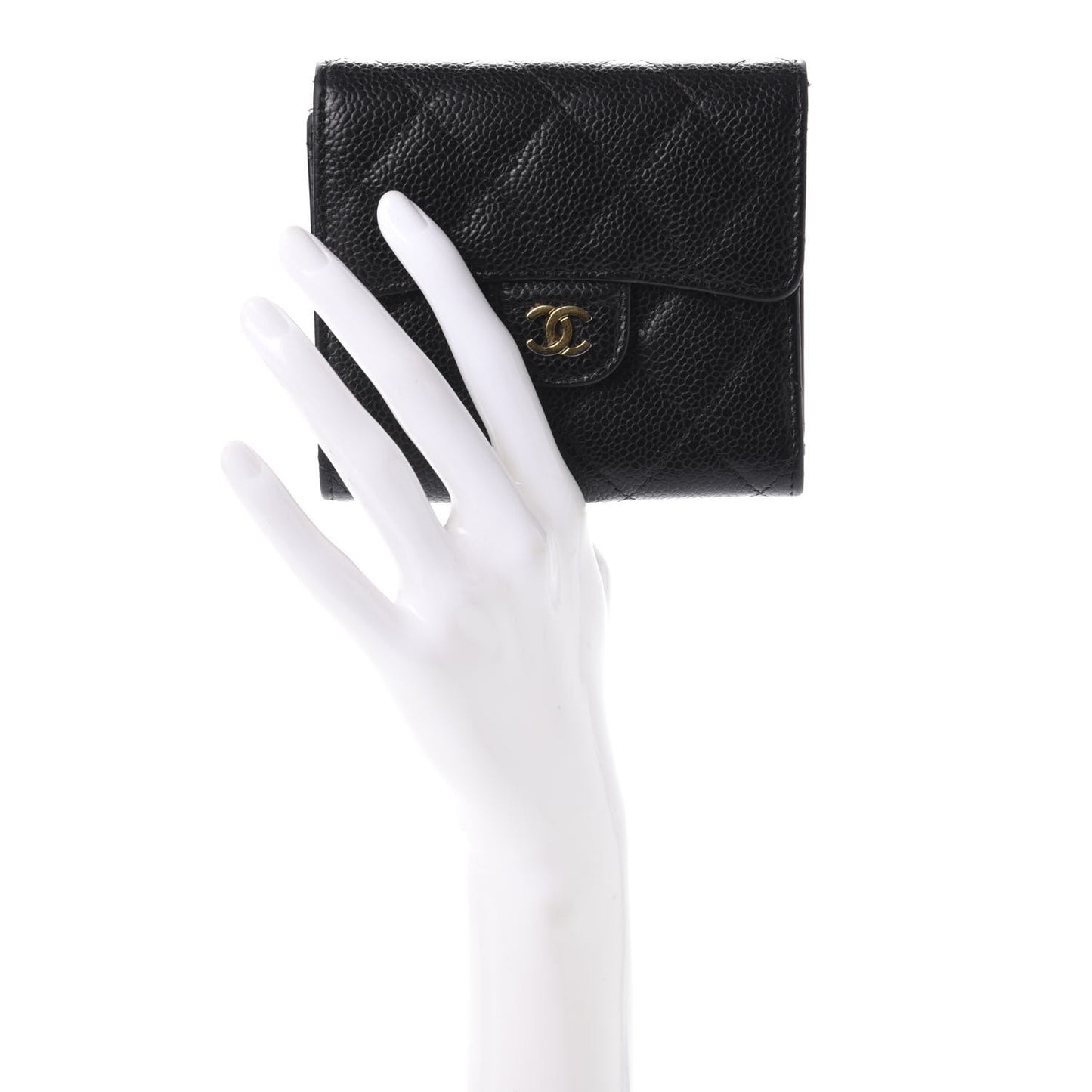 Caviar Quilted Compact Flap Wallet Black