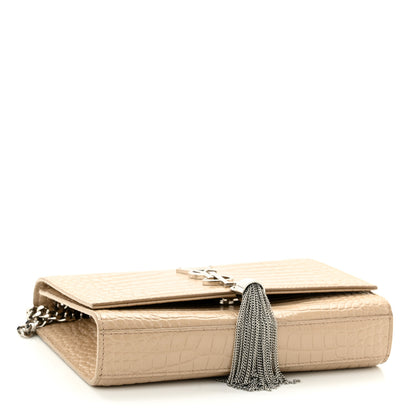 Saint Laurent Calfskin Crocodile Embossed Small Classic Monogram Kate Tassel Satchel Nude Powder 4 of 9