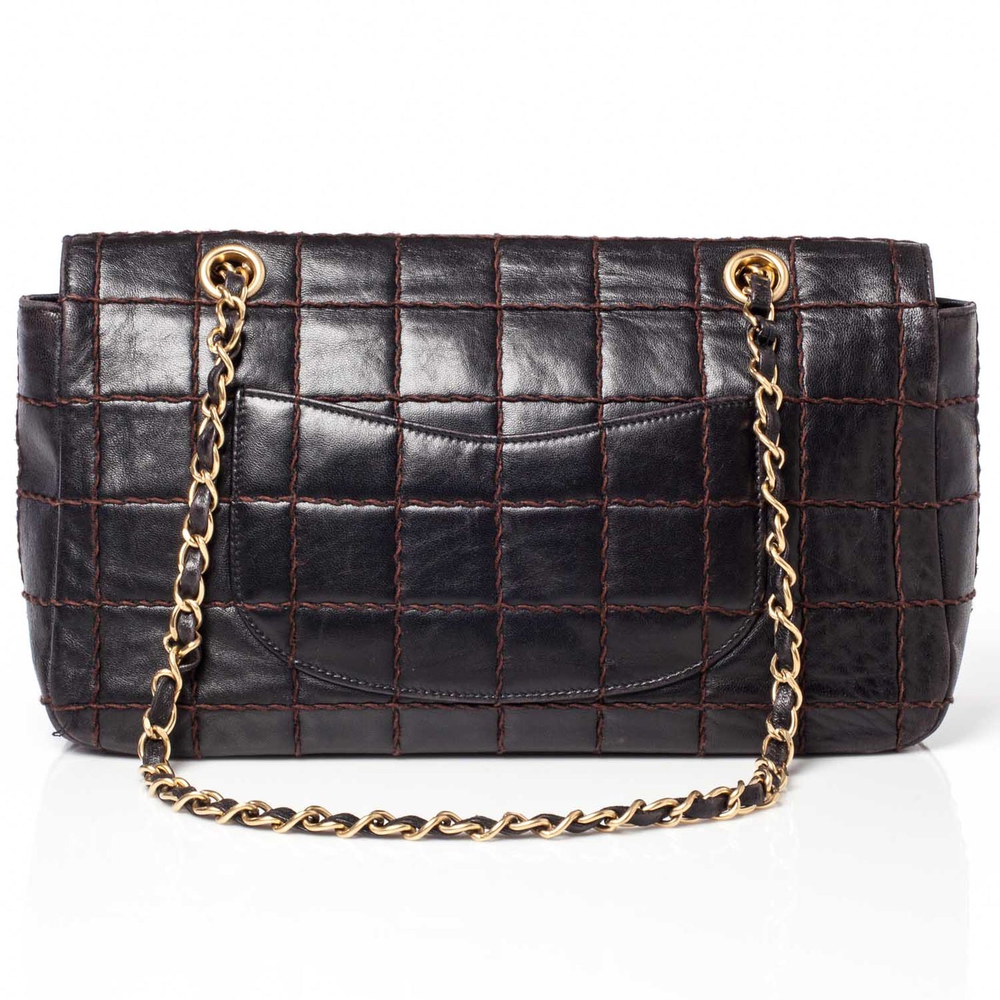 Lambskin Square Stitched Flap Brown