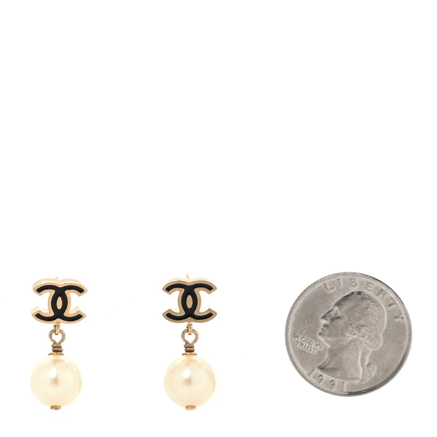 Chanel Pearl Enamel CC Drop Earrings Black Gold 2 of 5
