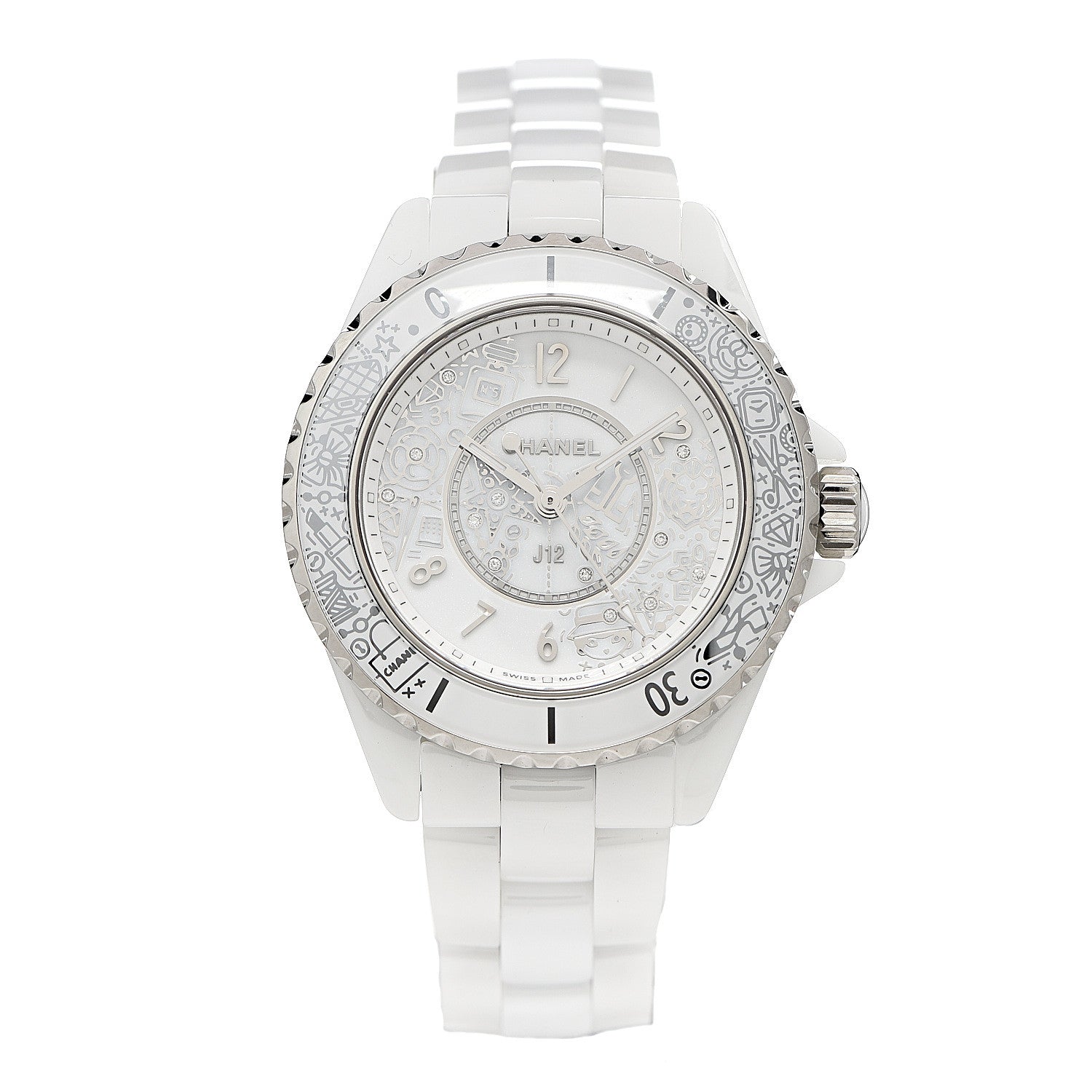 Chanel Stainless Steel Ceramic Diamond 33mm J12 Limited Edition Quartz Watch White 1 of 6