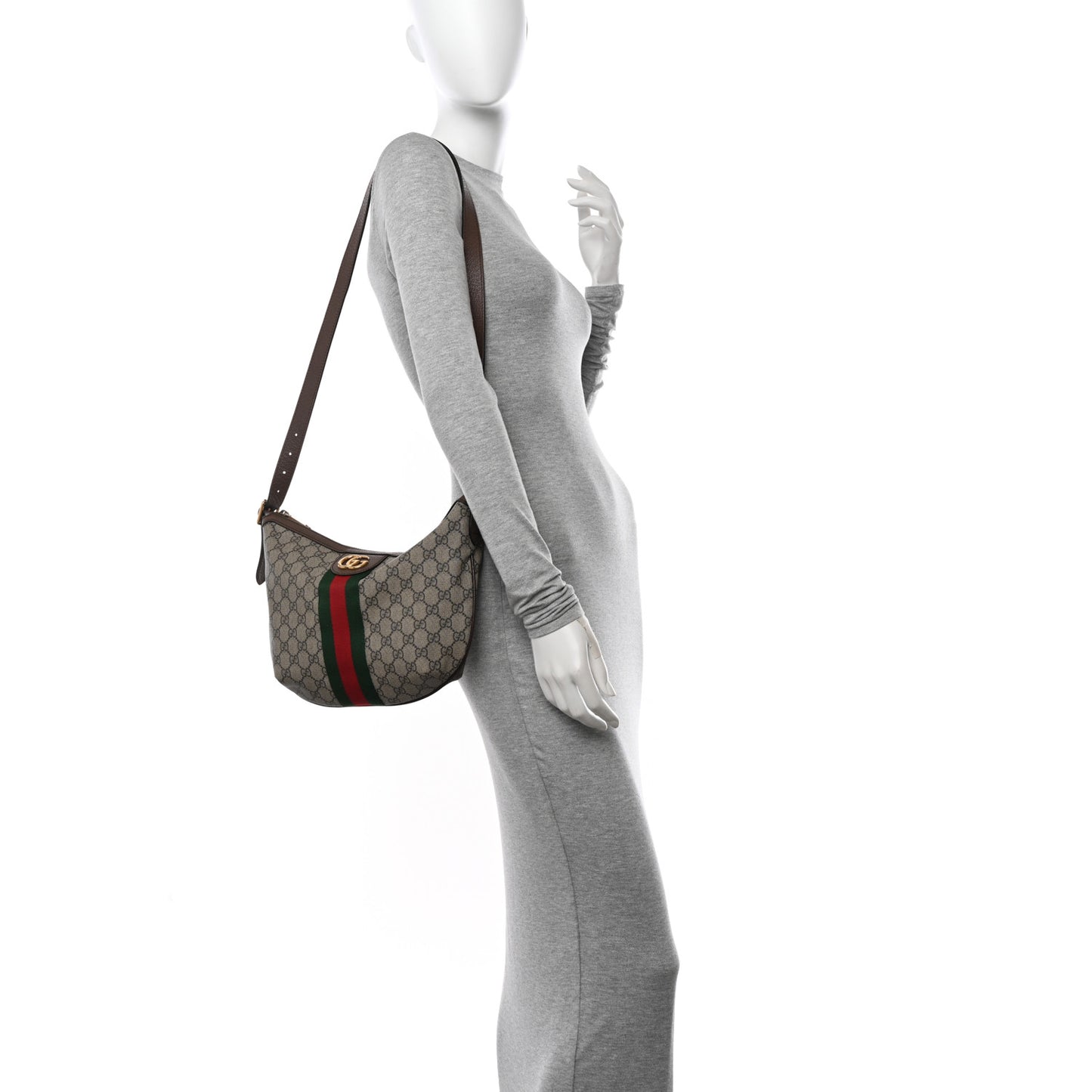 GG Supreme Monogram Web Small Ophidia Half Moon Hobo Brown