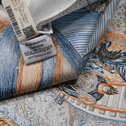 Hermes Silk Les Folies Du Faubourg Scarf 90 Bleu Jean Anthracite Cannelle 3 of 5