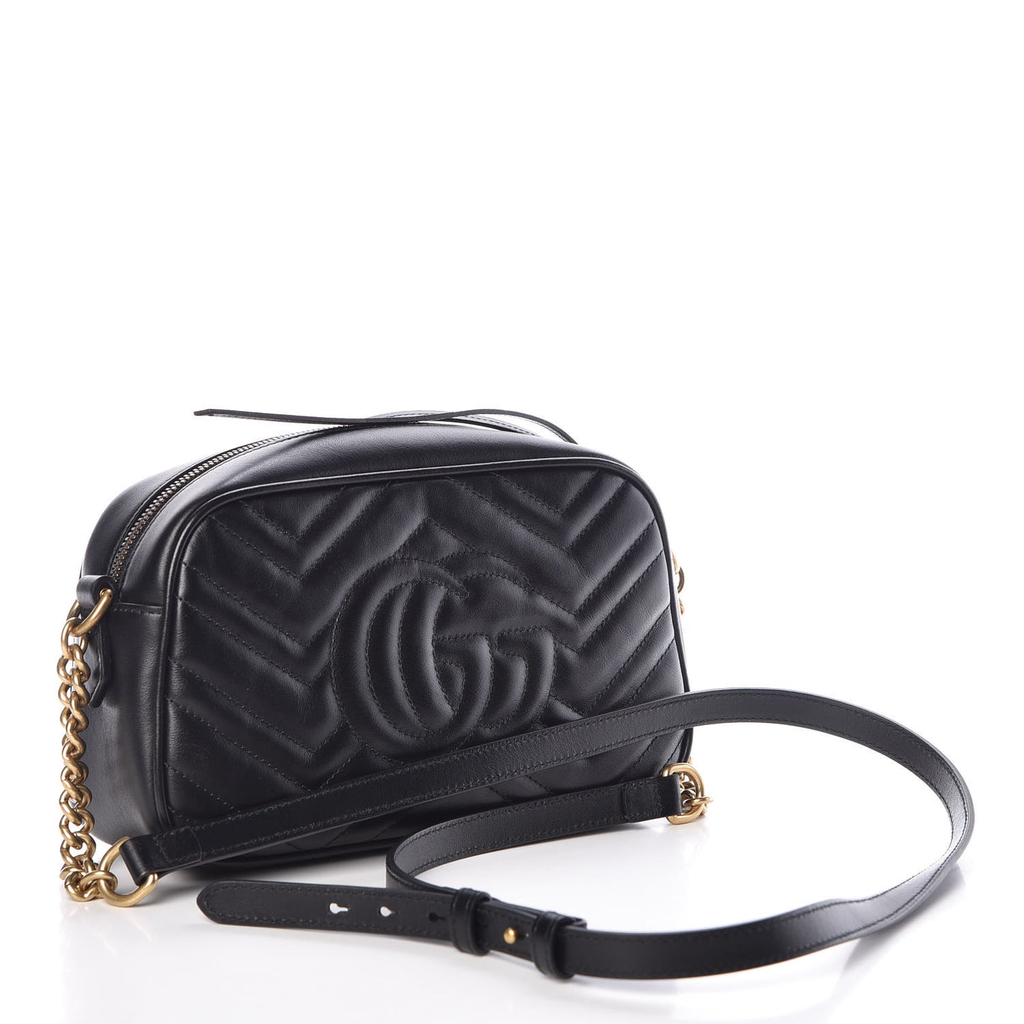 Calfskin Matelasse Small GG Marmont Chain Shoulder Bag Black