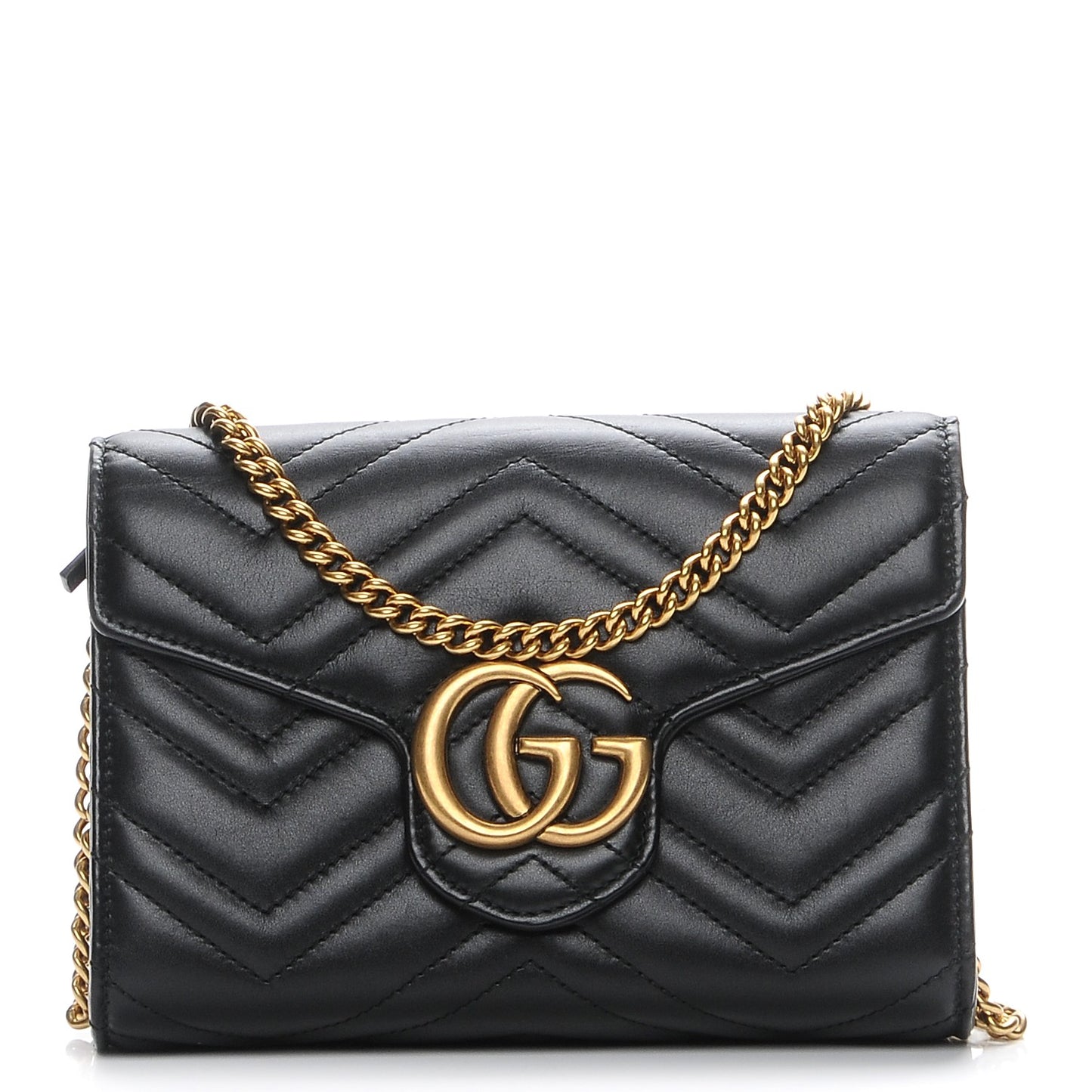 Calfskin Matelasse GG Marmont Chain Wallet Black