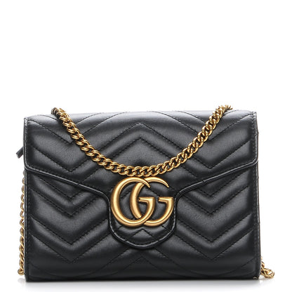 Gucci Calfskin Matelasse GG Marmont Chain Wallet Black 1 of 7