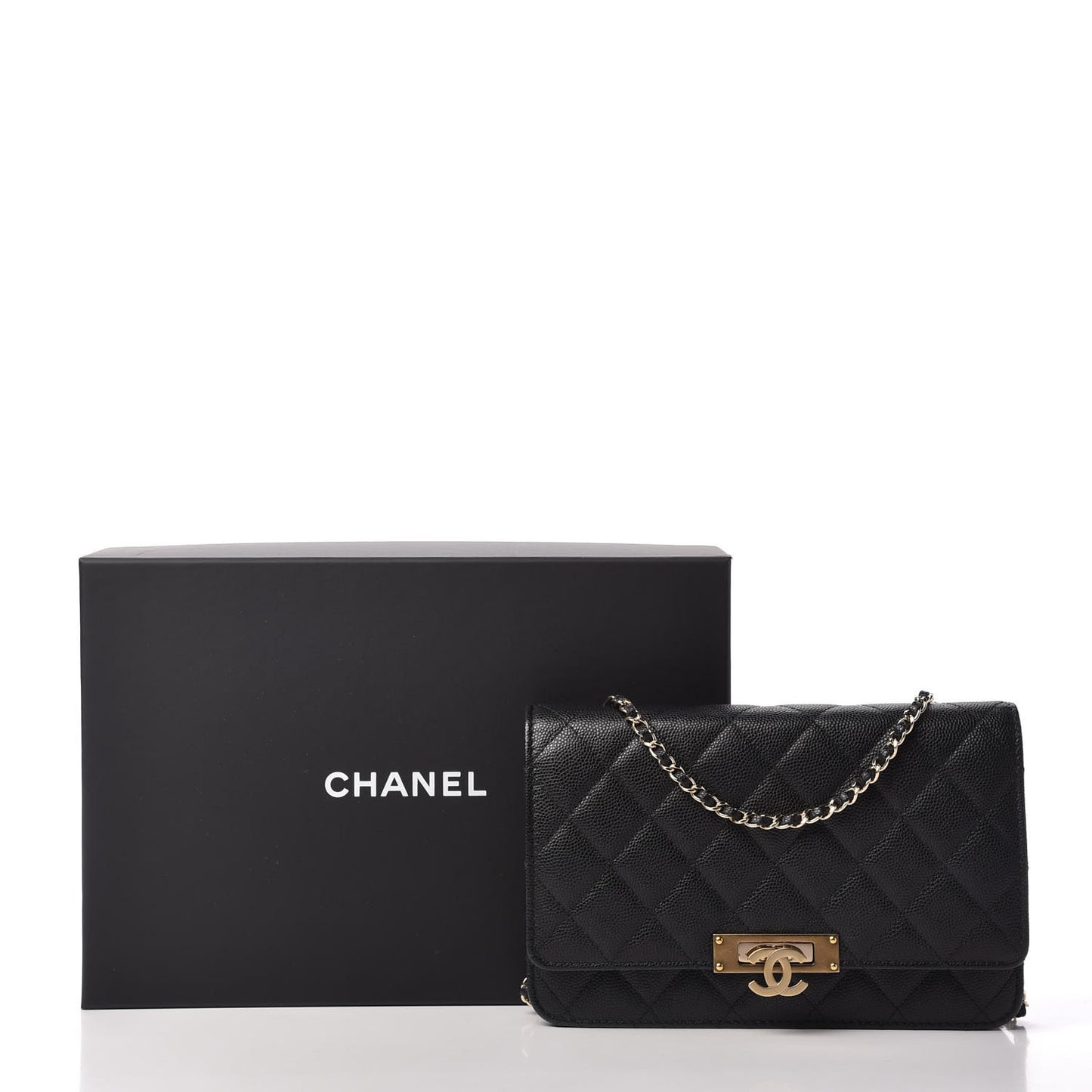 Caviar Quilted Golden Class Wallet On Chain WOC Black