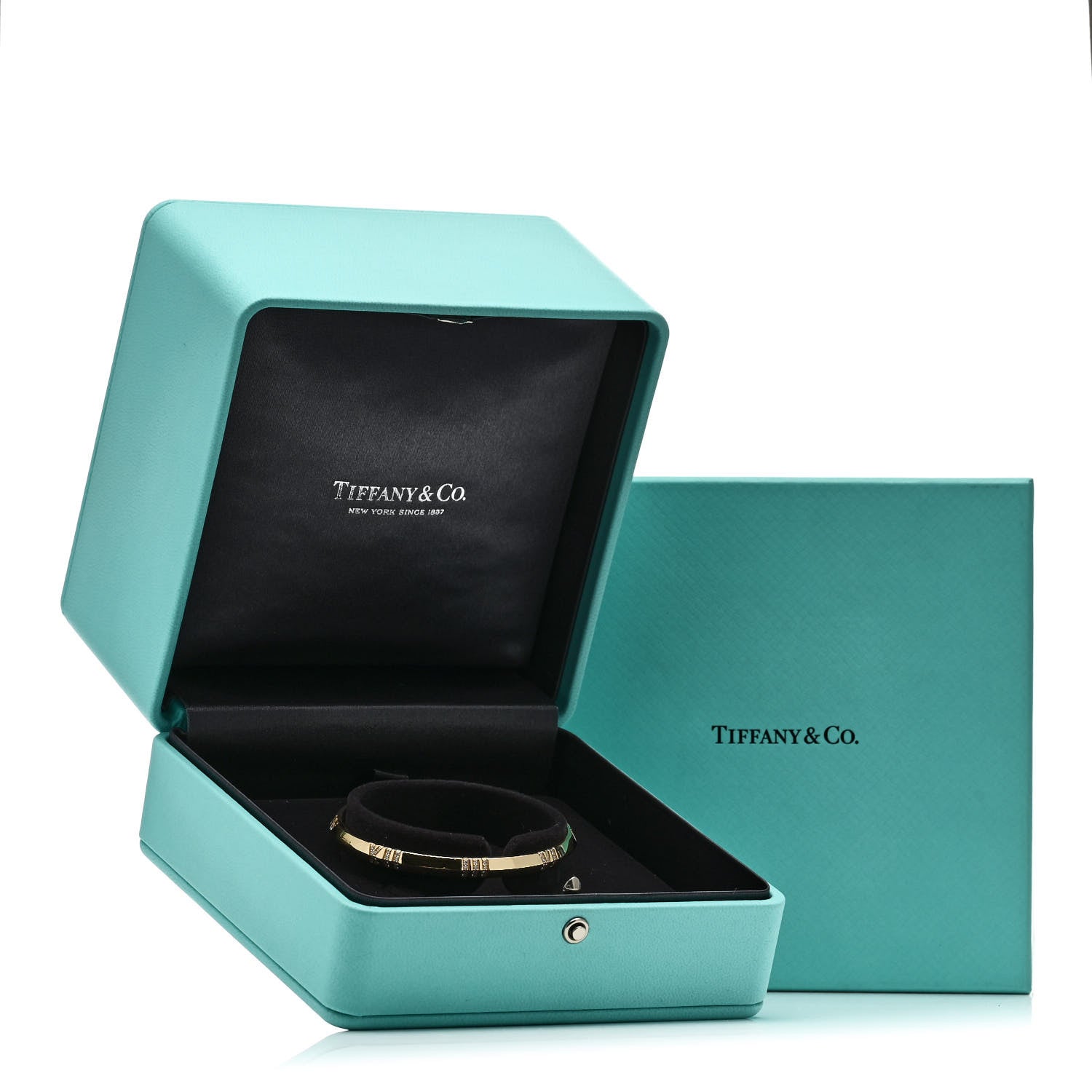 Tiffany 18K Yellow Gold Diamond Atlas Closed Narrow Hinged Bangle Bracelet 4 of 4