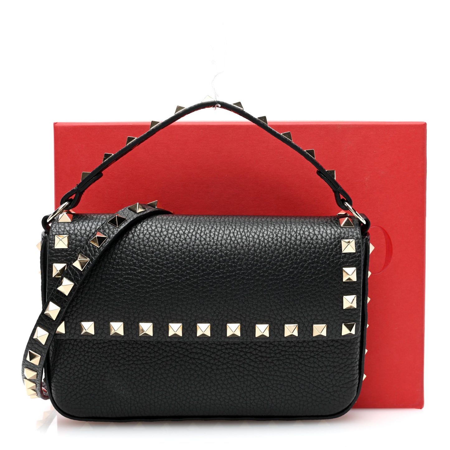 Grainy Calfskin Rockstud Crossbody Pouch Black