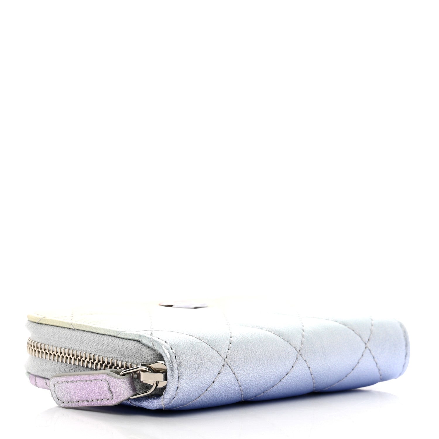 Chanel Gradient Metallic Calfskin Quilted Zip Around Coin Purse Wallet Silver Blue Yellow Purple 4 of 9