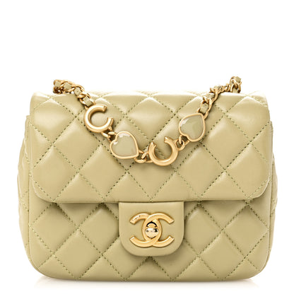 Chanel Lambskin Enamel Quilted Mini Coco Hearts Square Flap Light Green 1 of 9