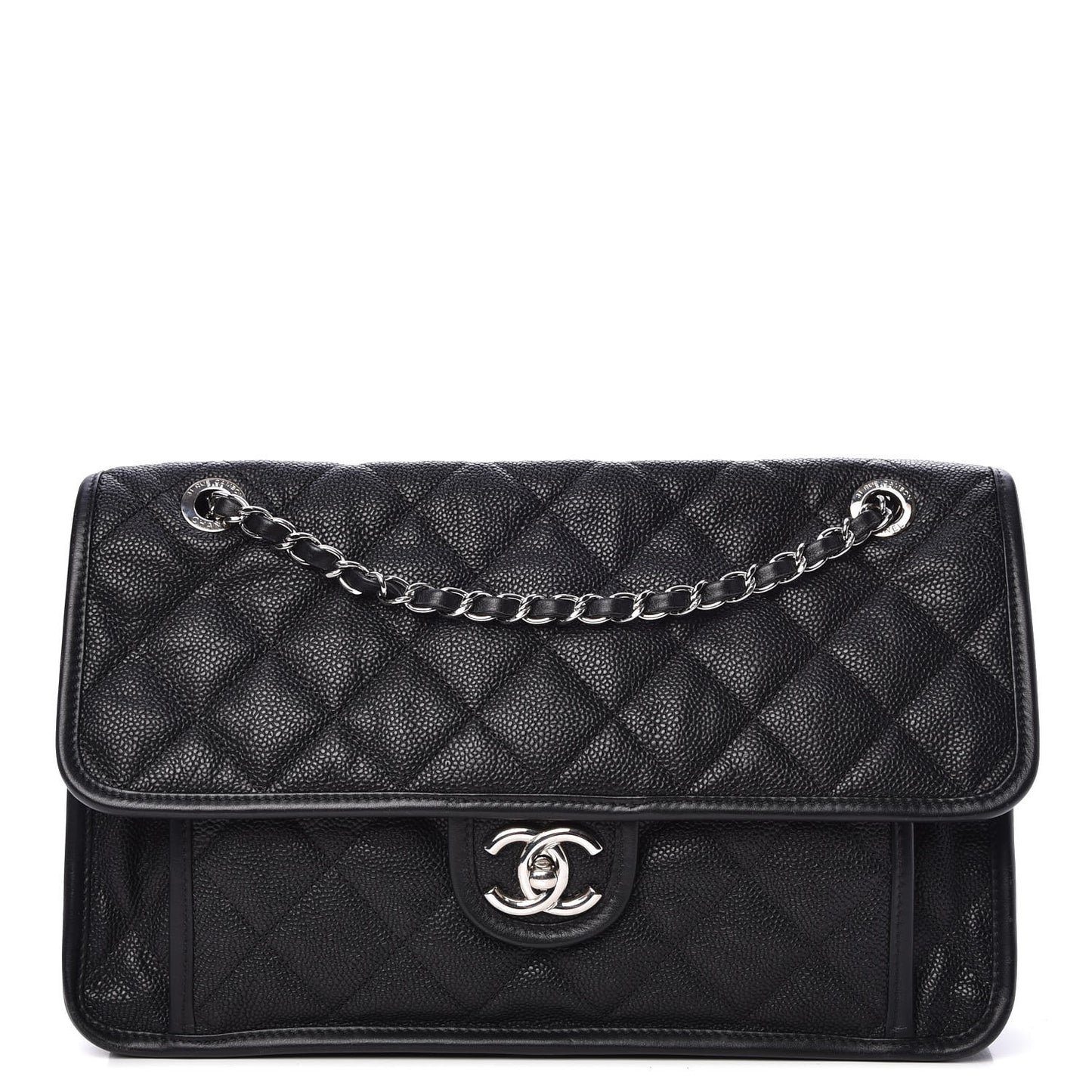 Caviar Quilted Large French Riviera Flap Black