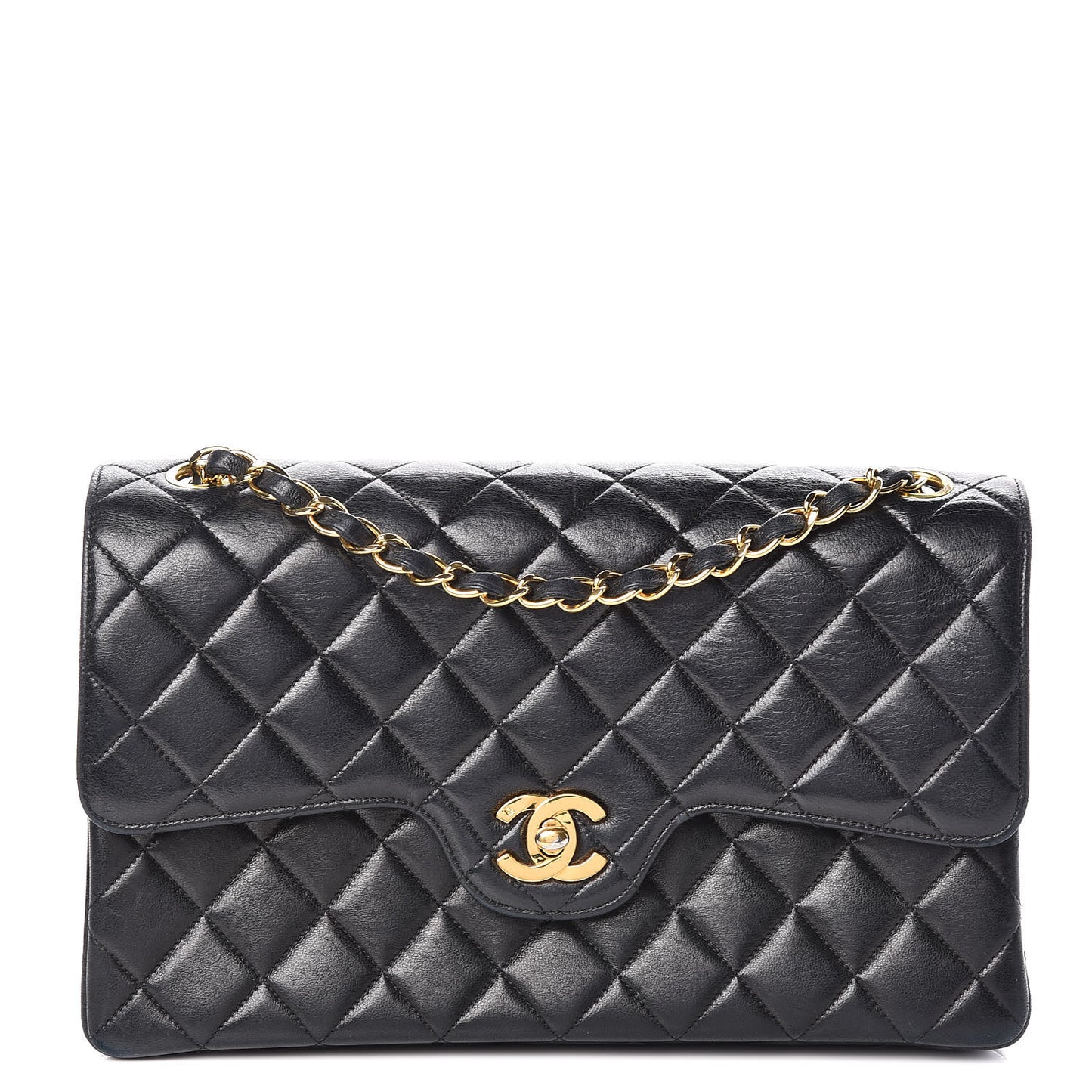 Lambskin Quilted Medium Double Flap Black