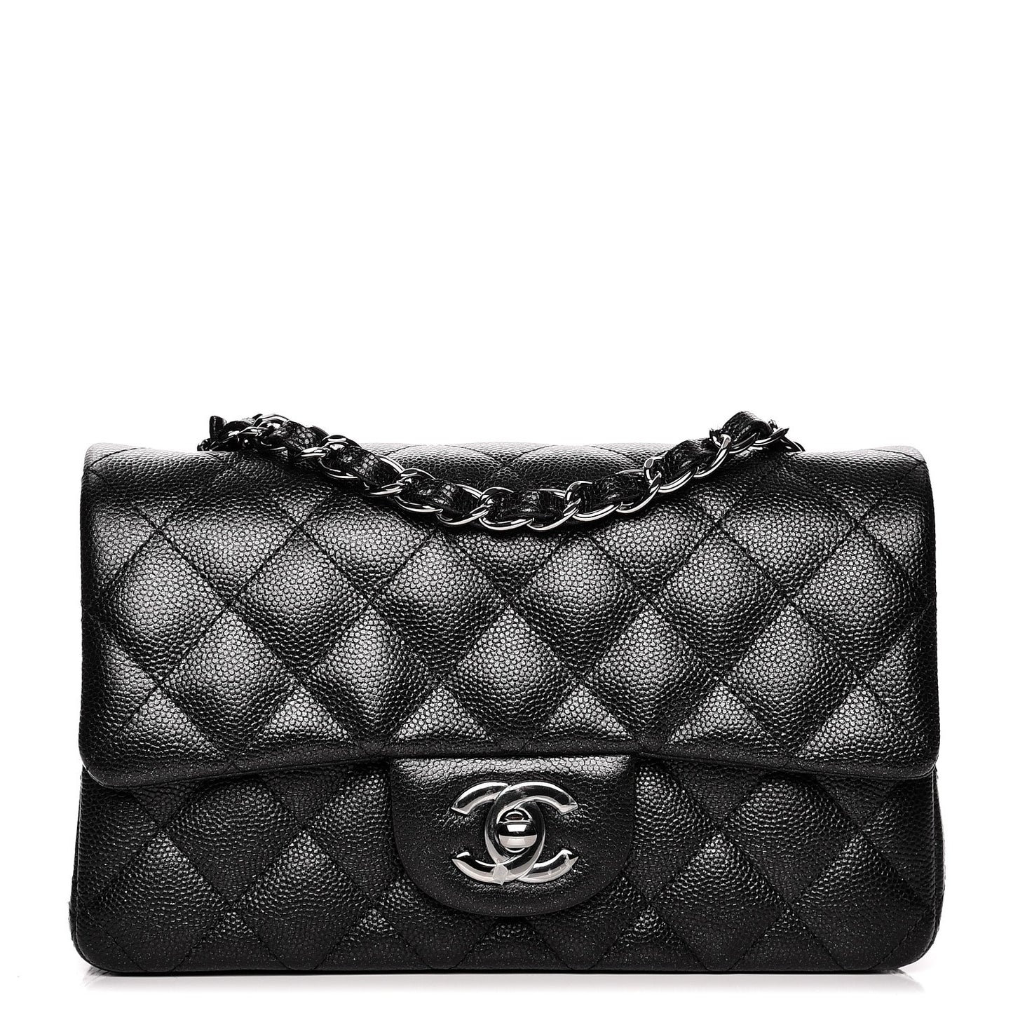Iridescent Caviar Quilted Mini Rectangular Flap Black