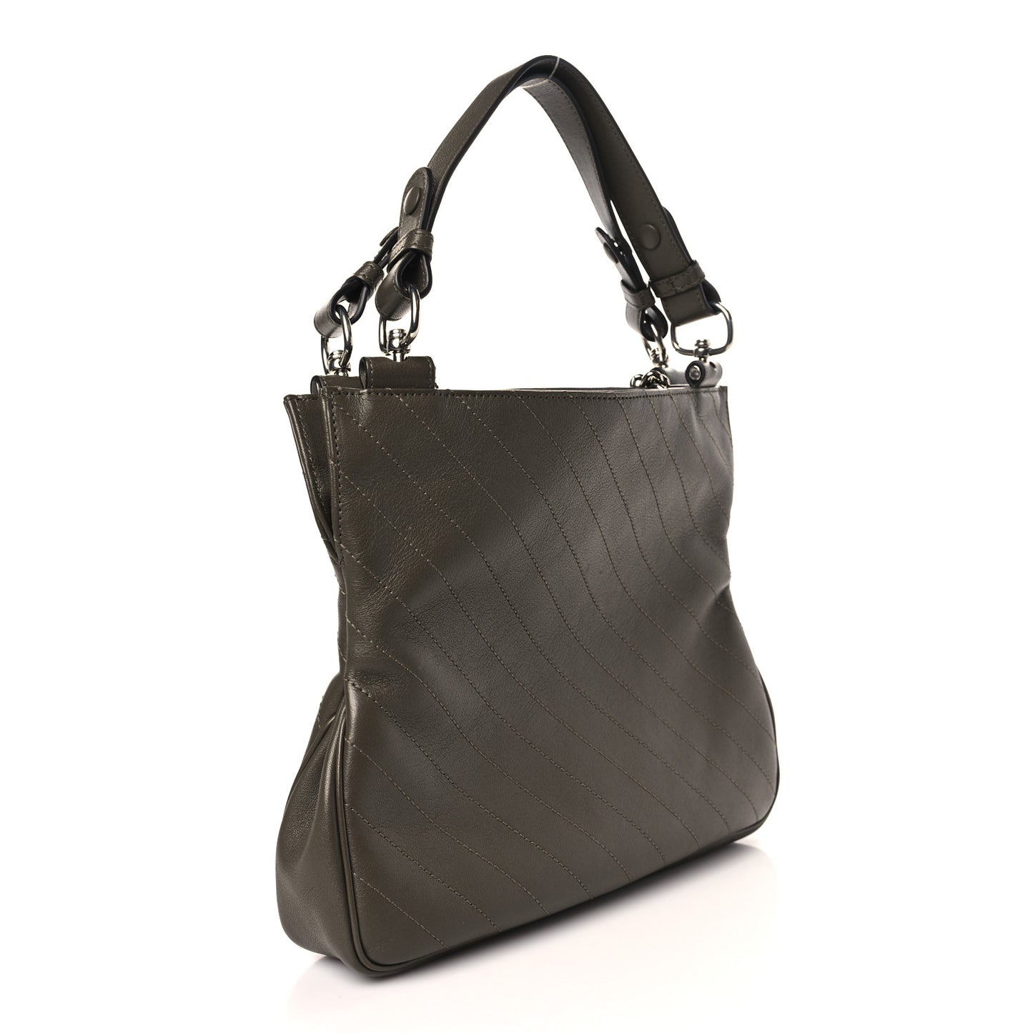 Sakai Be Green Calfskin Diagonal Stitched Small Blondie Tote Craclet Brown
