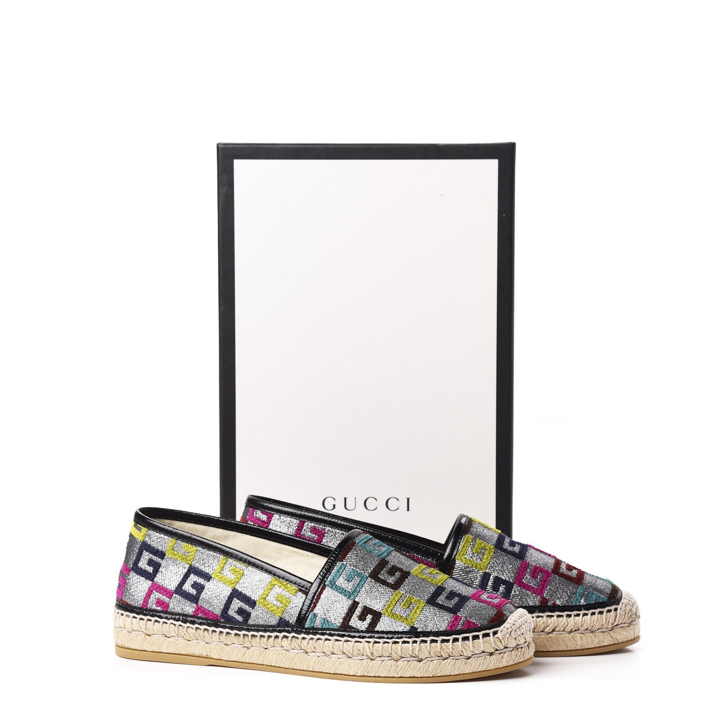 Velvet Lurex Square G Espadrilles 38.5 Silver Multicolor