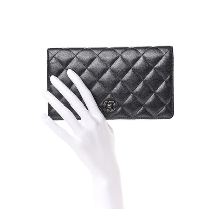 Chanel Metallic Calfskin Quilted Yen Wallet Charcoal 2 of 8