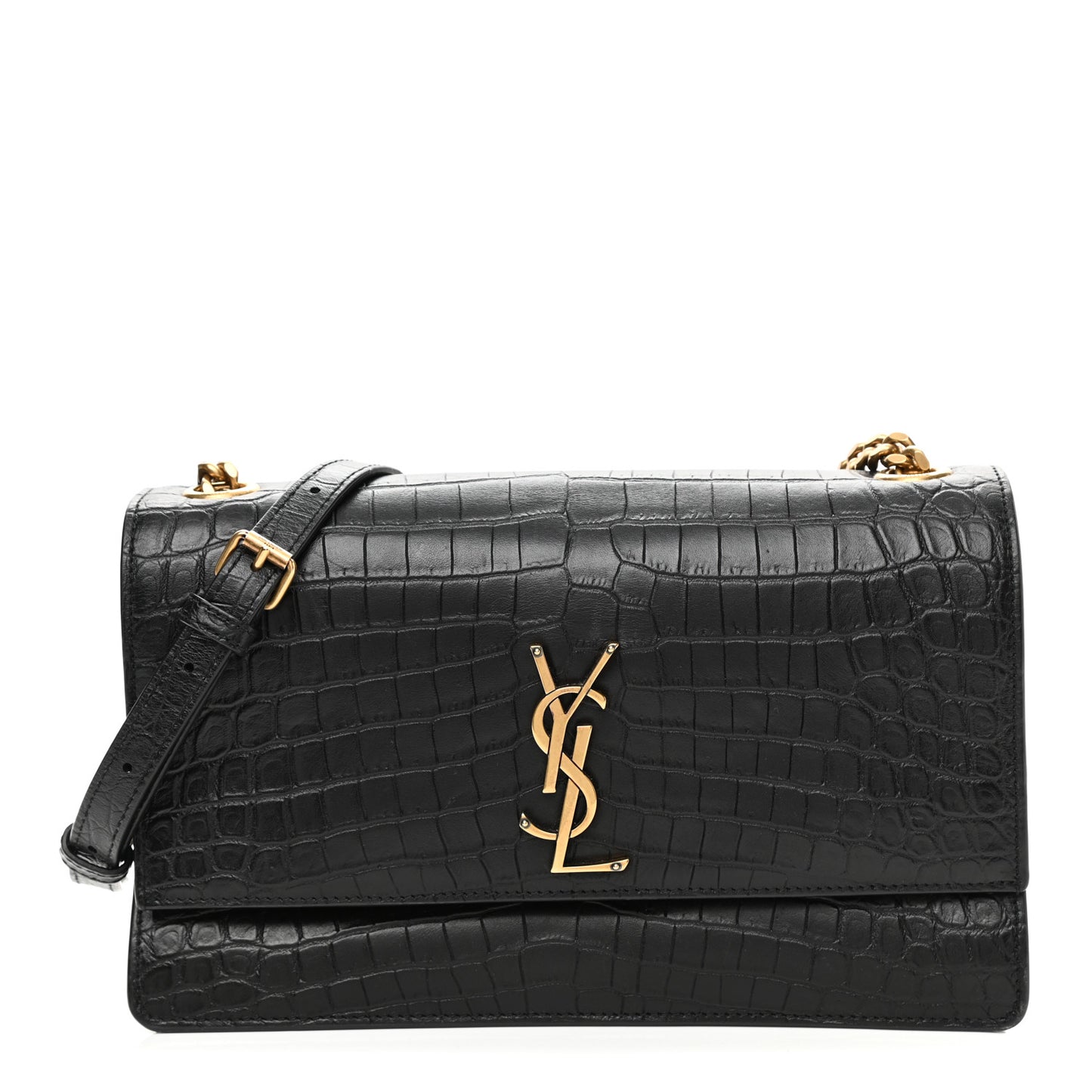 Calfskin Crocodile Embossed Monogram Medium Sunset Black