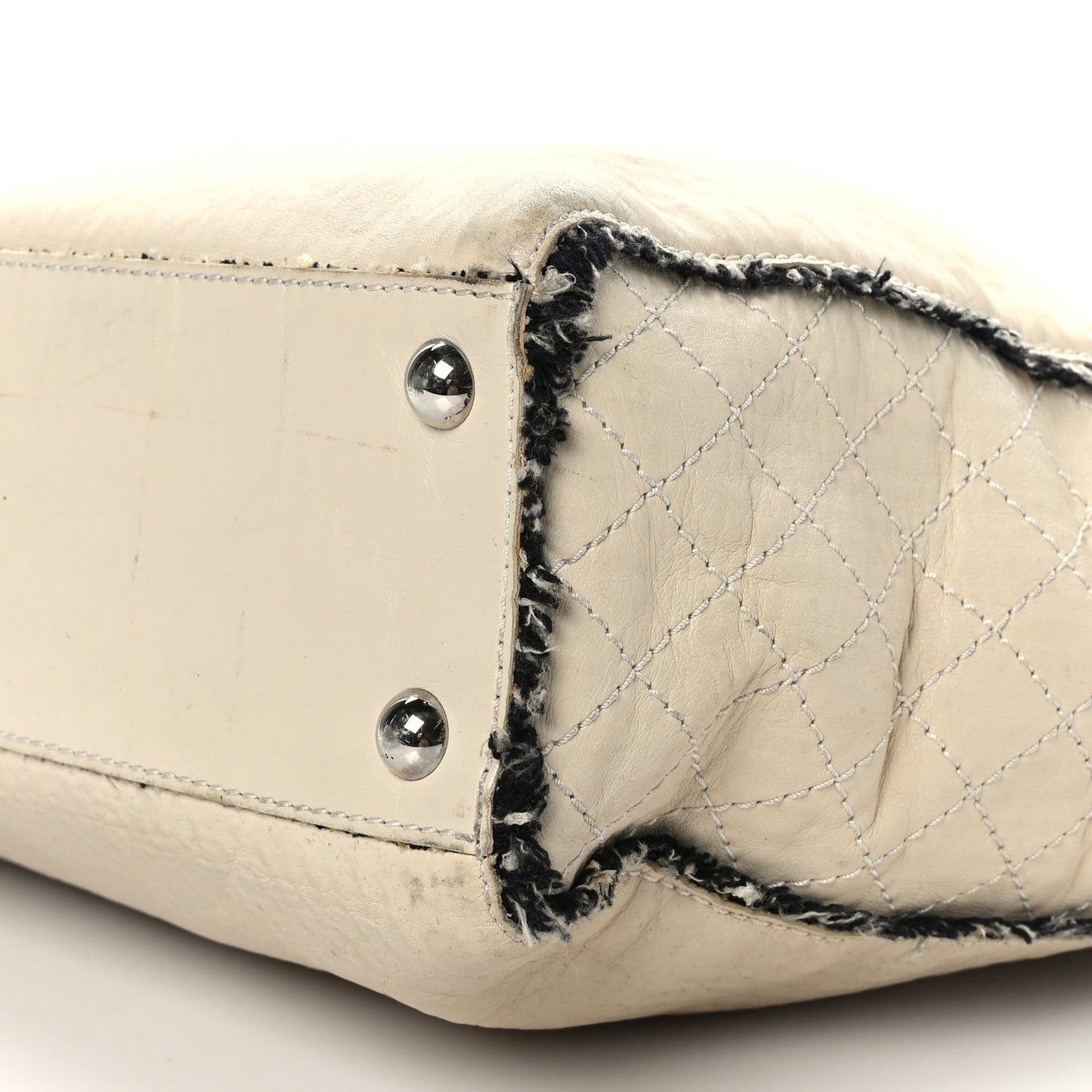Glazed Calfskin Tweed Tweedy Shopping Tote White